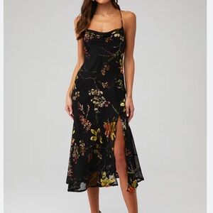Astr Black Floral Midi Dress